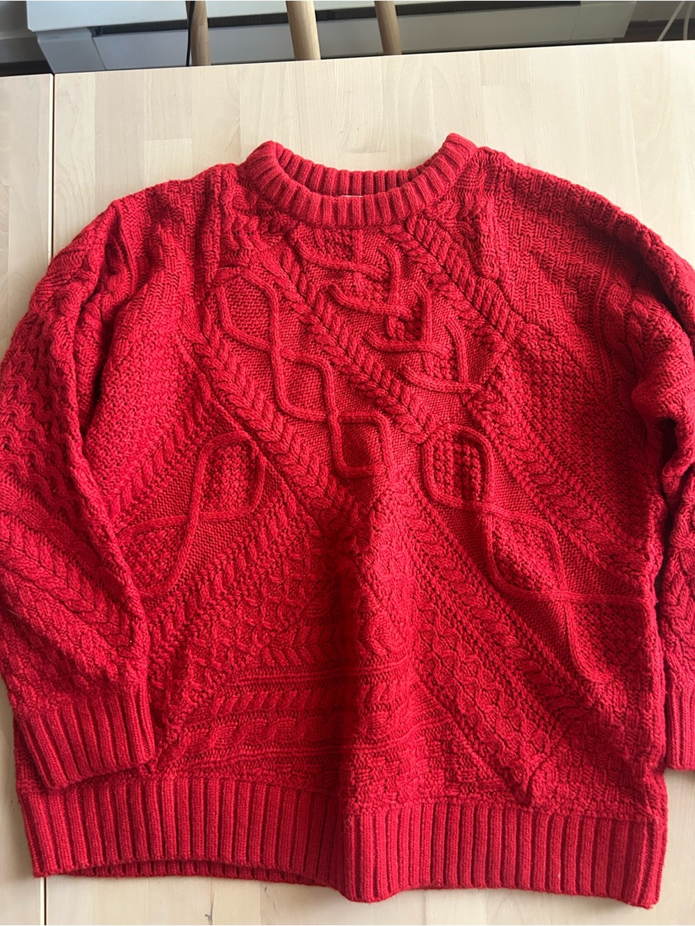 Women's Red Cable Crewneck Sweater